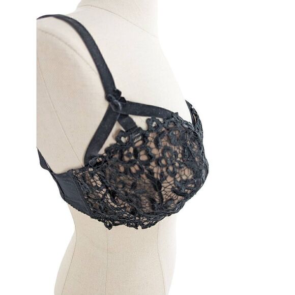 Dita Von Teese Women's Black Lace Velvet Straps Bra Size 34H - Picture 2 of 15